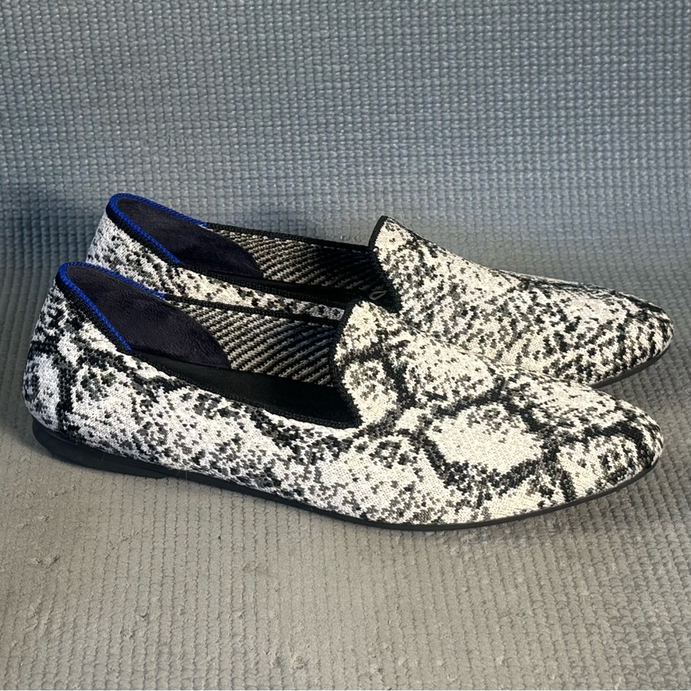 Rothy’s Almond Toe Animal Python Black White Loafers Flats Women’s Size 6.5